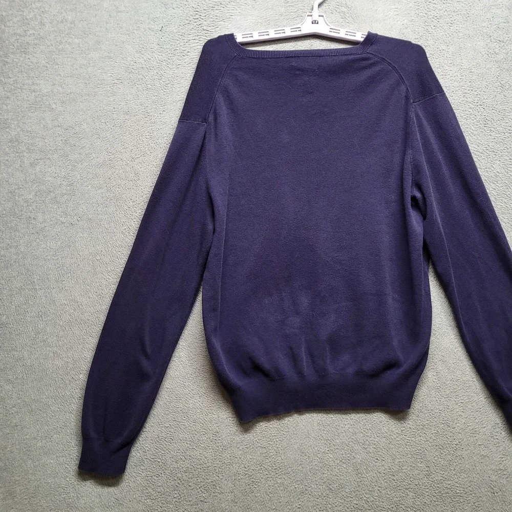 Polo Ralph‎ Lauren Men Sweater Large Blue Pima Cotton Logo Embroidered V Neck